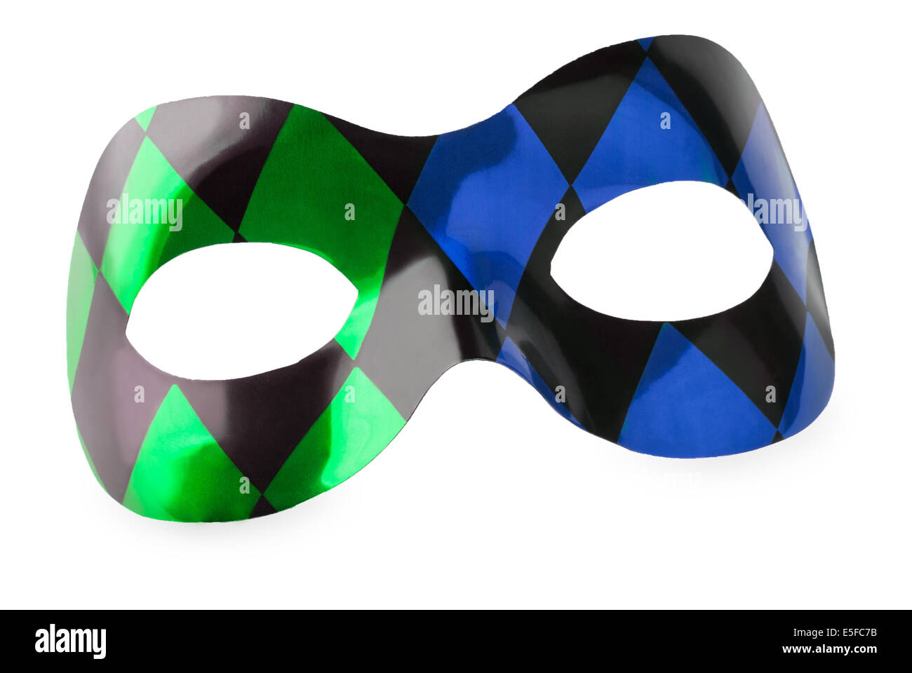 La máscara de carnaval azul y verde sobre un fondo blanco. Foto de stock