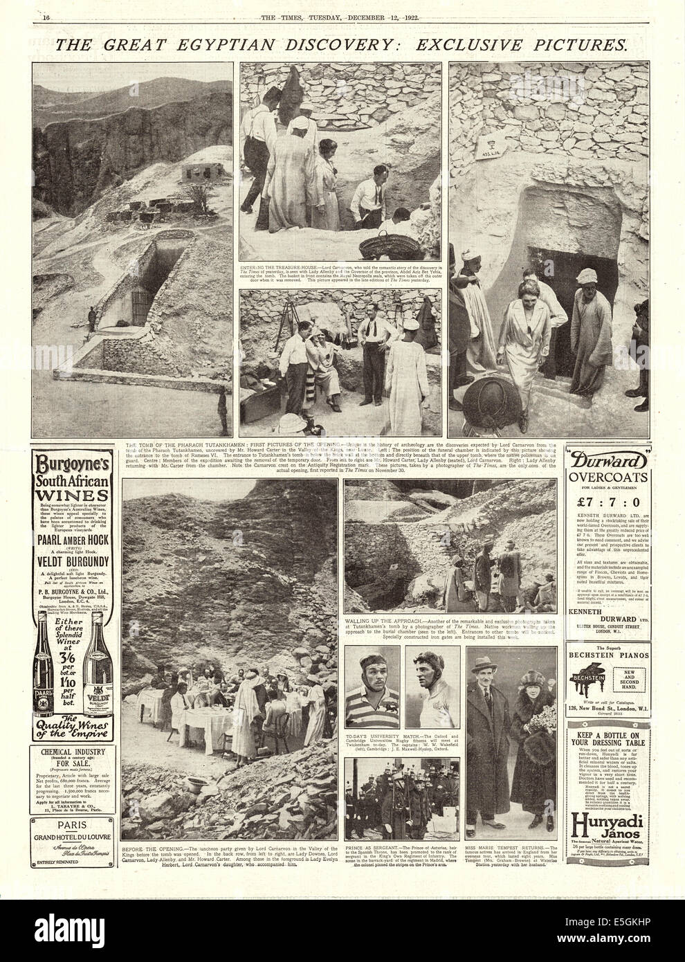 1922 Los tiempos de generación de informes de la página delantera del  descubrimiento de la tumba de Tutenkhamen en Egipto por Howard Carter  Fotografía de stock - Alamy