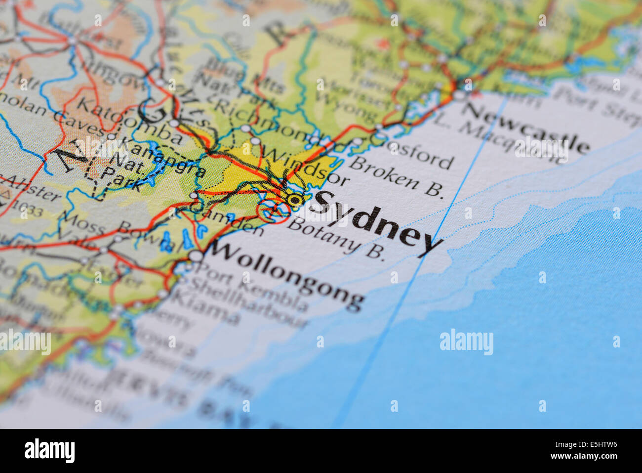 Atlas mapa que muestra la ciudad australiana de Sydney, en Nueva Gales del Sur Foto de stock