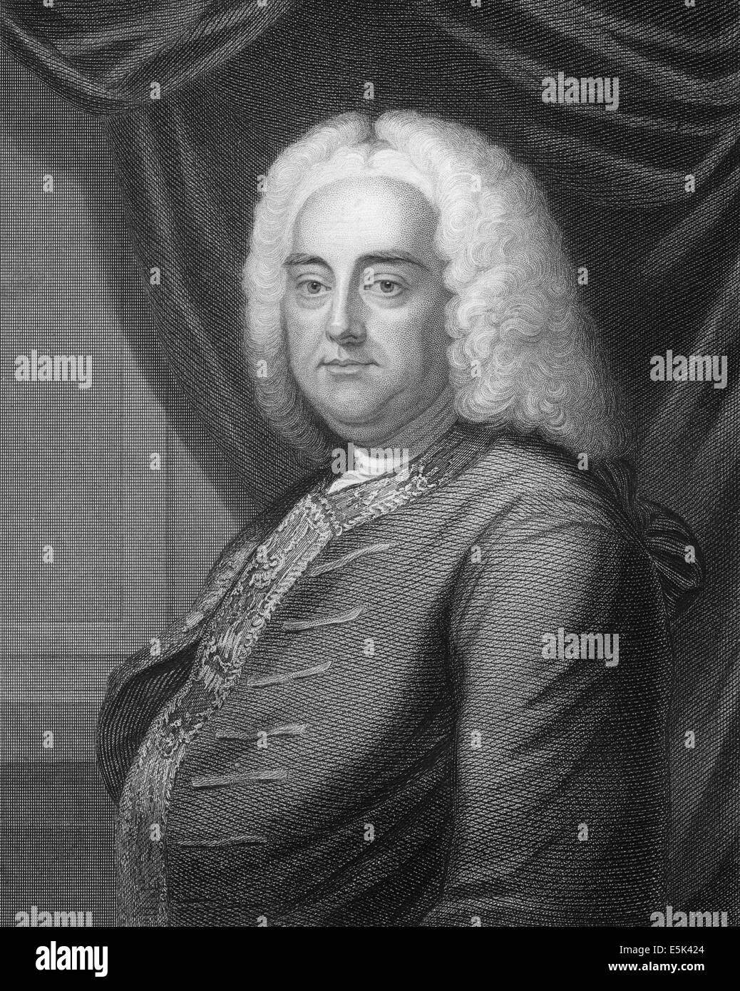 George Frederick Handel o George Frideric Handel, 1685 - 1759, un compositor germano-británico del Barroco. Foto de stock