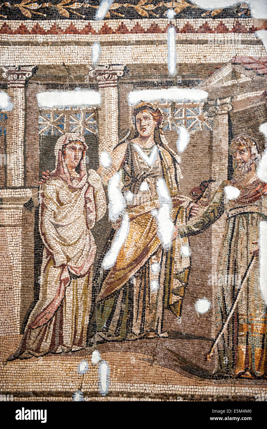 Mosaico de Ifigenia en Aulis, 3rdCent A.C., Museo de Arqueología de Hatay, Antioquía, provincia de Hatay, en el suroeste de Turquía Foto de stock