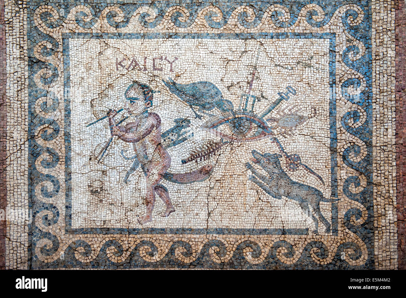 Mosaico del mal de ojo, 2% A.C., Museo de Arqueología de Hatay, Antioquía, provincia de Hatay, en el suroeste de Turquía Foto de stock