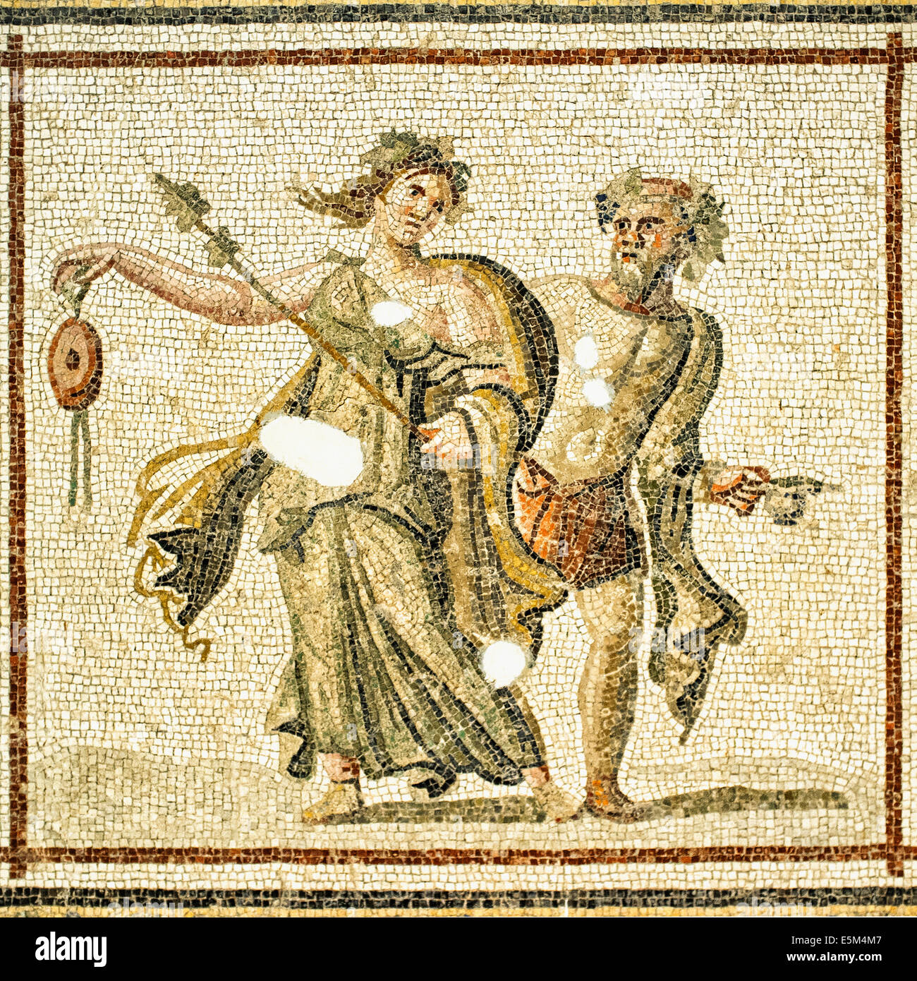 Mosaico de Baco bailarines, 2% A.C., Museo de Arqueología de Hatay, Antioquía, provincia de Hatay, en el suroeste de Turquía Foto de stock