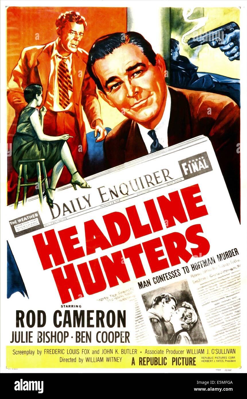 HEADLINE cazadores, nosotros poster, Rod Cameron (trasera izquierda y derecha), besos desde la izquierda: Rod Cameron, Julie Bishop, 1955 Foto de stock
