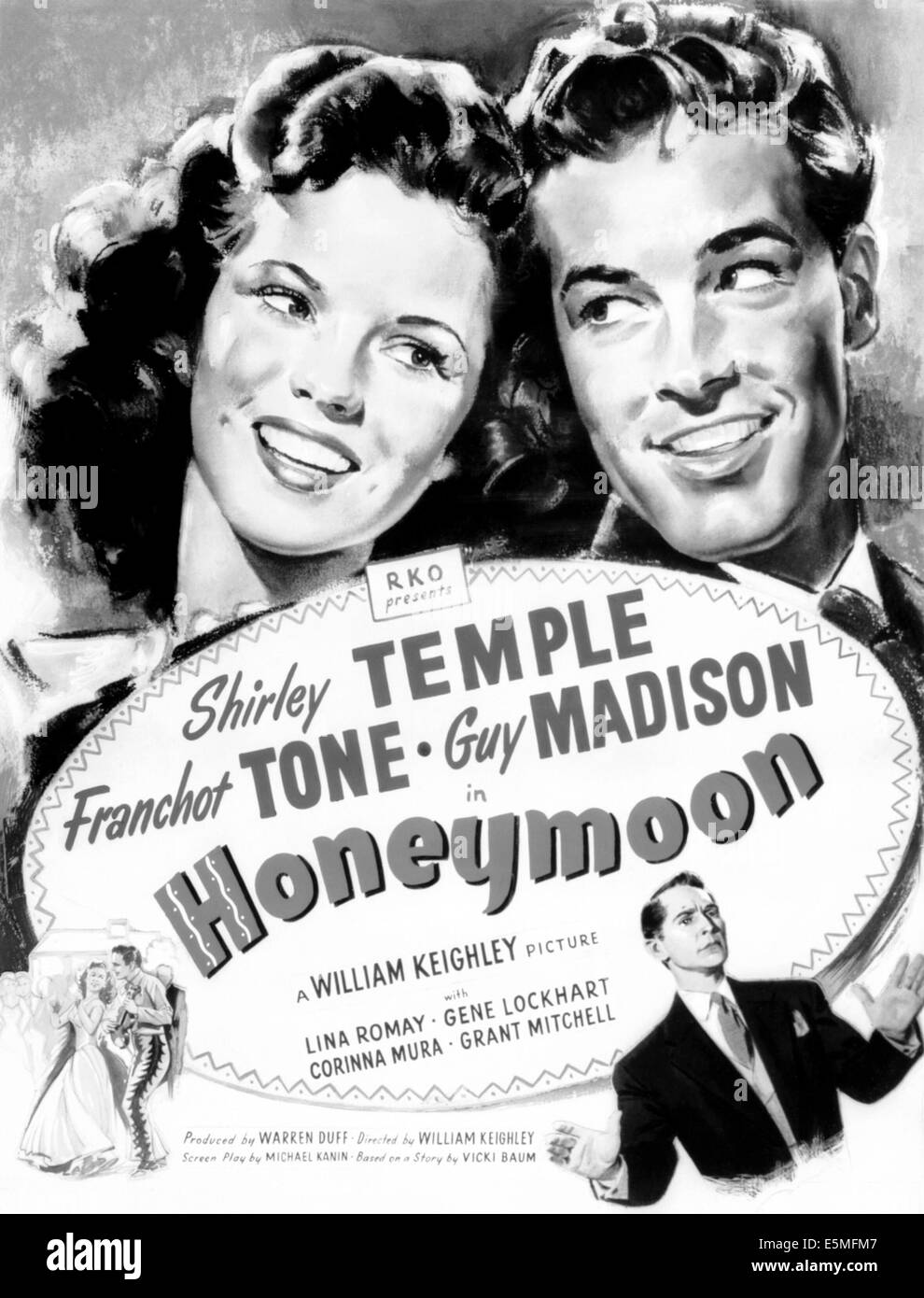 Luna de miel, la parte superior de izquierda a derecha: el templo de Shirley, Guy Madison, en la parte inferior derecha: Franchot Tone, 1947 Foto de stock