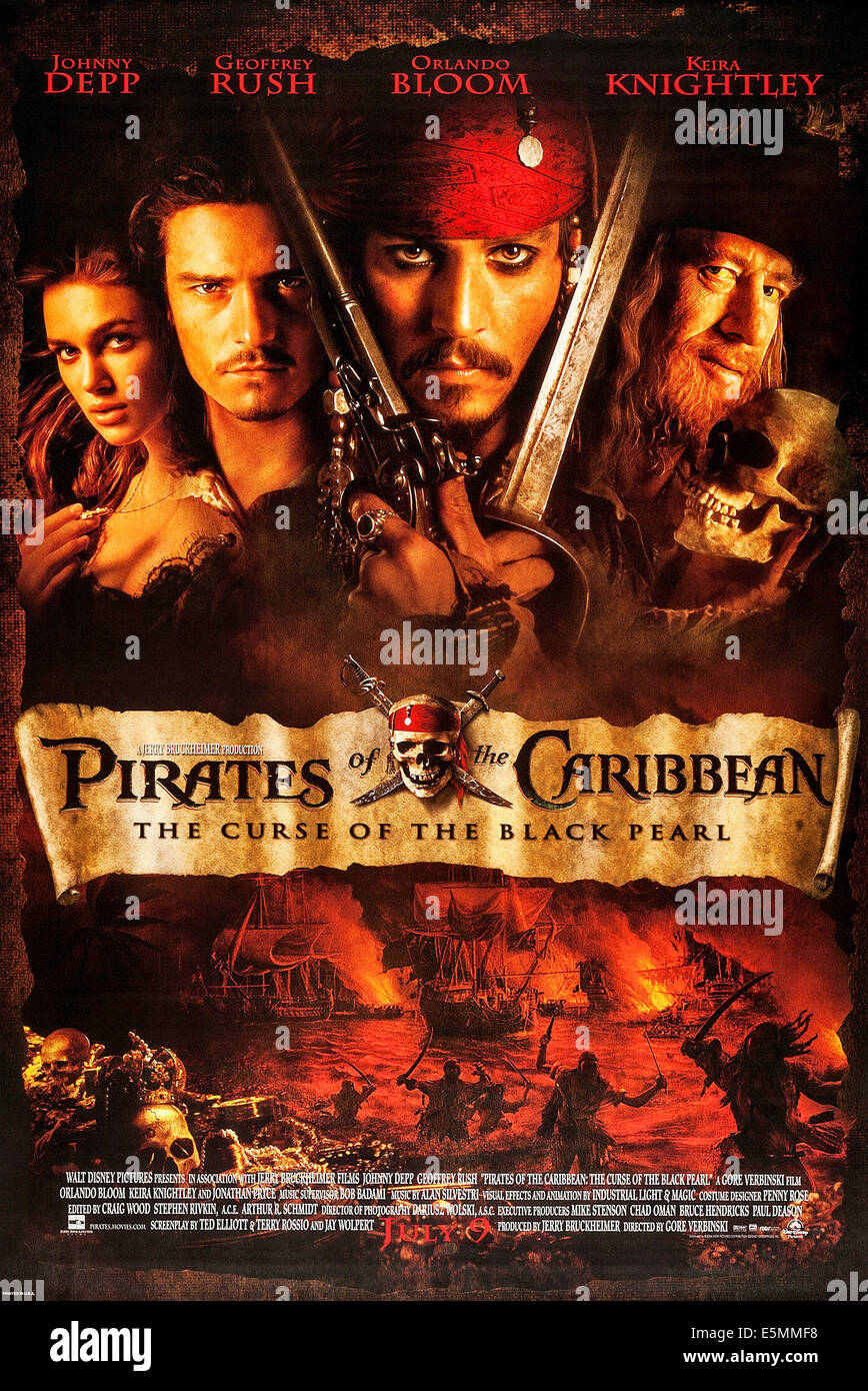 Piratas del Caribe: La maldición de la Perla Negra, nosotros poster arte,  desde la izquierda: Keira Knightley, Orlando Bloom, Johnny Depp Fotografía  de stock - Alamy