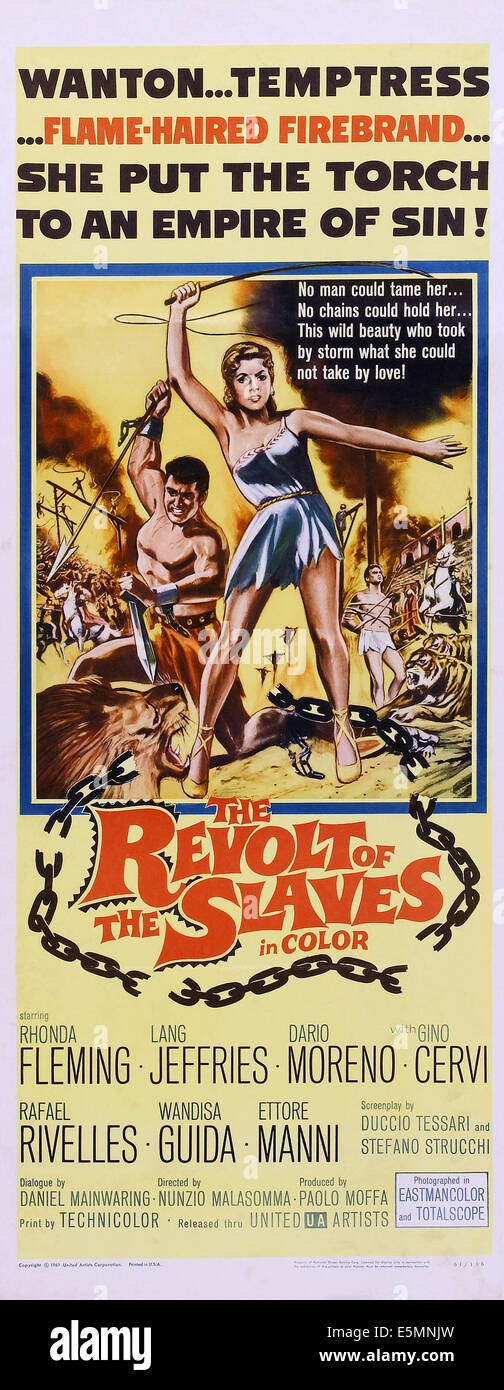 La revuelta de los esclavos (aka LA RIVOLTA DEGLI SCHIAVI), nosotros, desde la izquierda: póster Lang Jeffries, Rhonda Fleming, 1960 Foto de stock