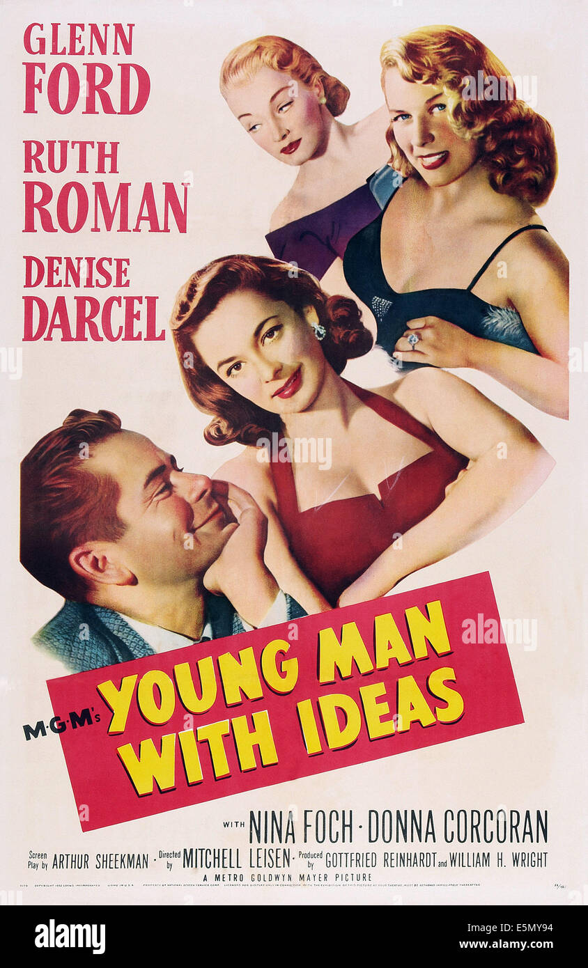 Joven CON IDEAS, desde la izquierda: Glenn Ford, Ruth Roman, Nina Foch, Denise Darcel, 1952 Foto de stock