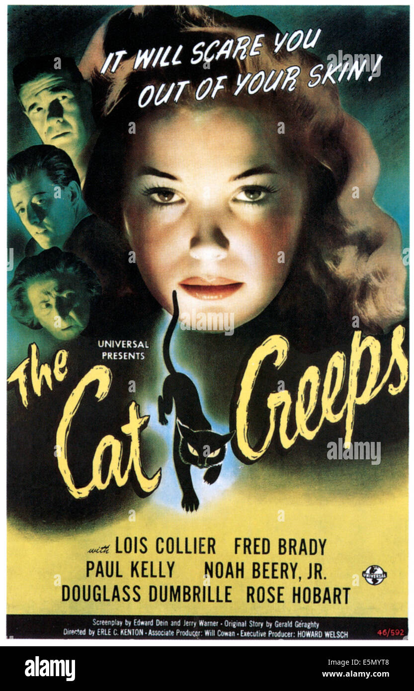 El gato se arrastra, centro: Lois Collier, izquierda, de arriba a abajo: Paul Kelly, Fred Brady, Vera Lewis, 1946. Foto de stock
