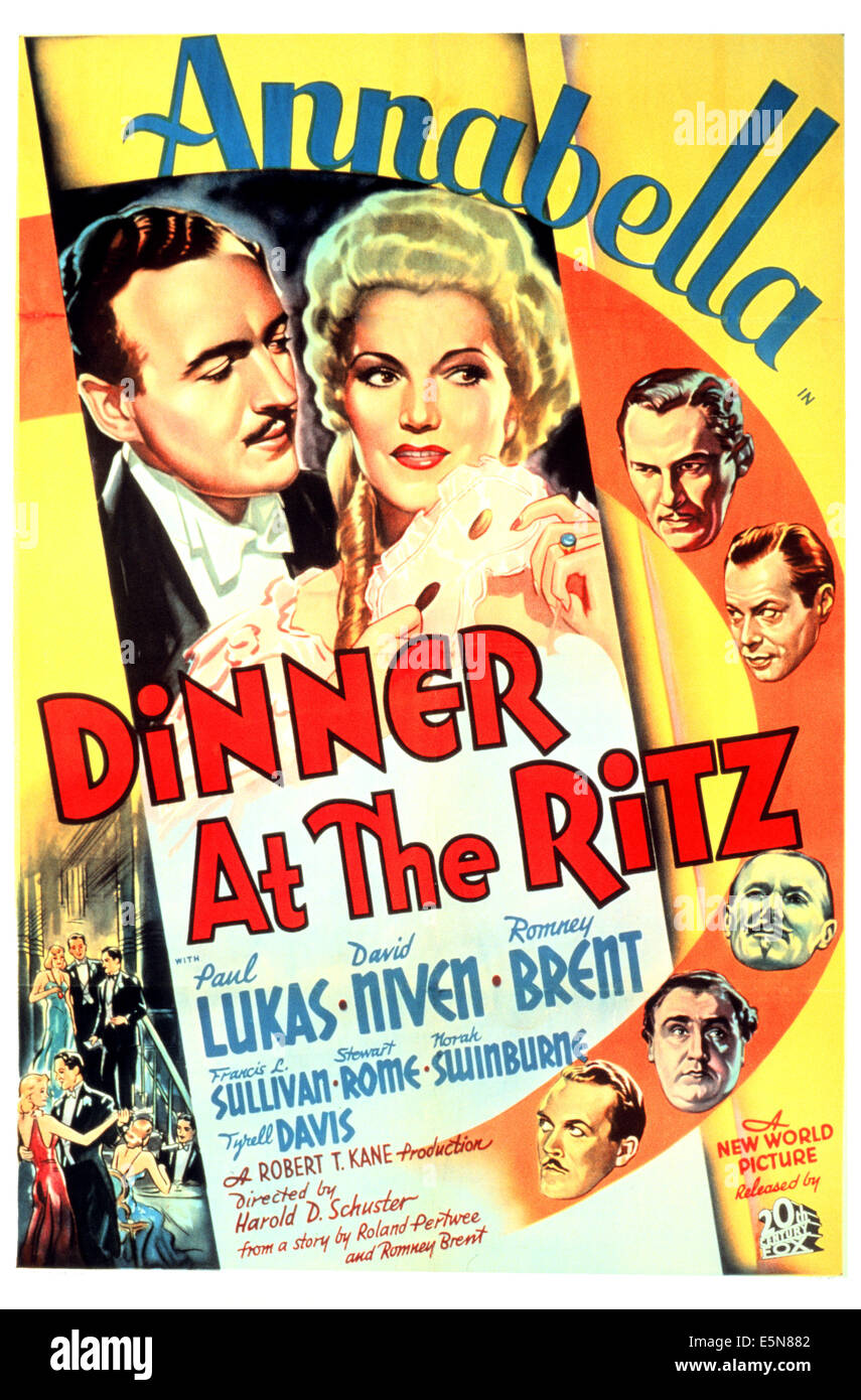 Cena en el RITZ, David Niven, Annabella, 1937, TM y Copyright (c)20th Century Fox Film Corp. Todos los derechos reservados. Foto de stock