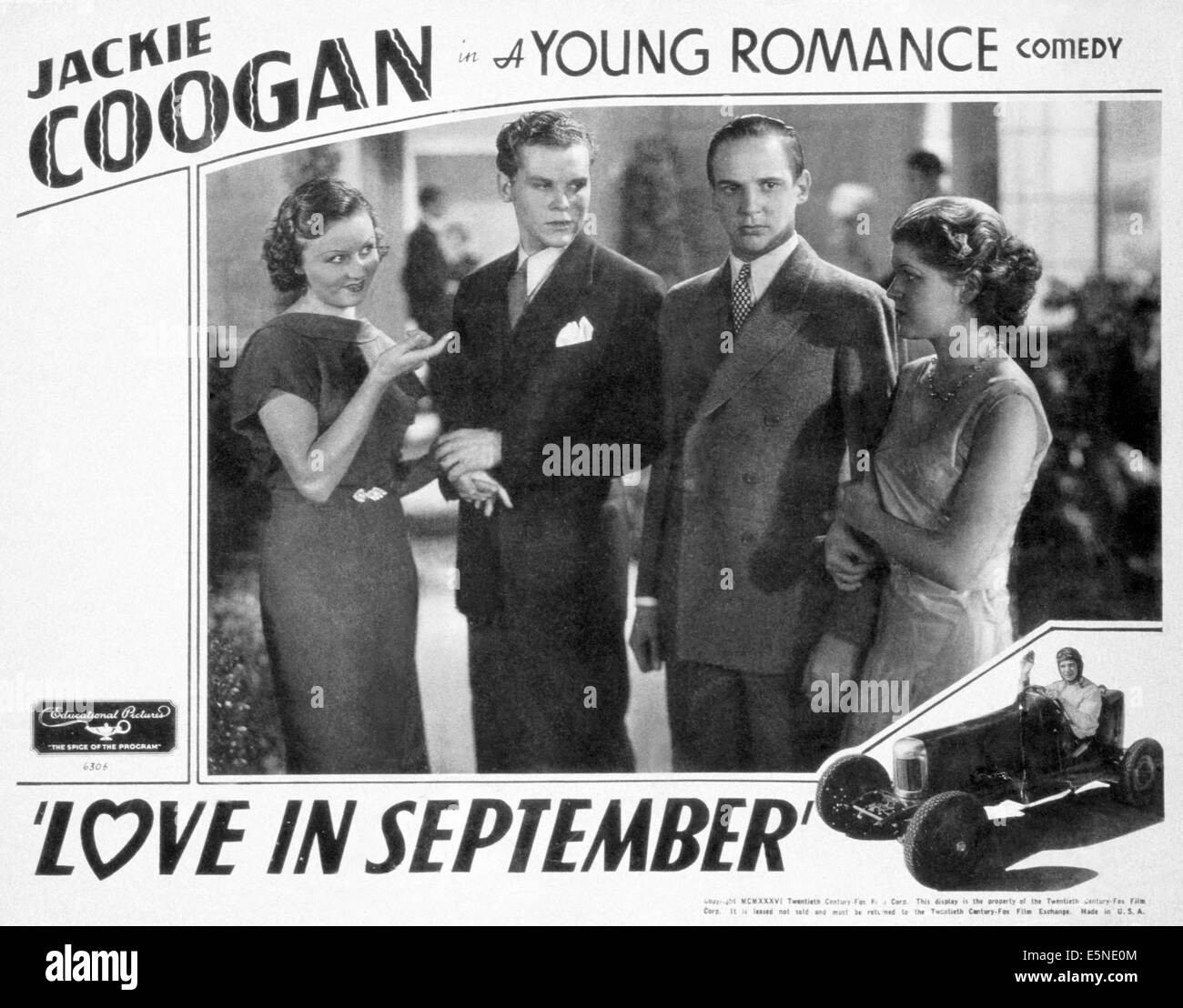Amor en septiembre, desde la izquierda: Gladys Blake, Glen Boles, Jackie Coogan, 1936 Foto de stock