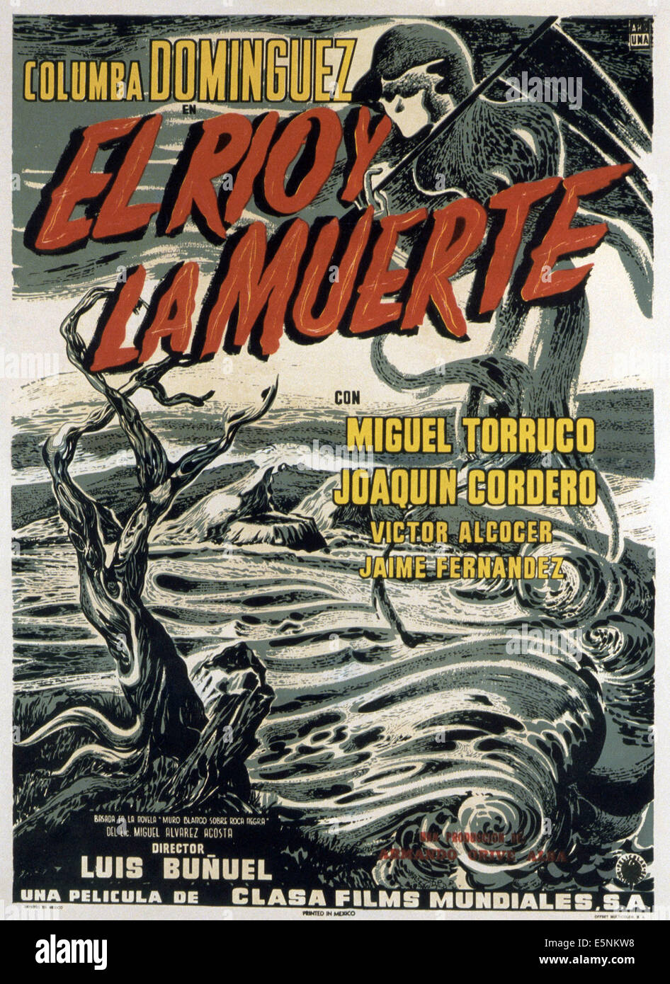 El río y la muerte, (conocido también como EL RÍO Y LA MUERTE), cartel mexicano, 1955 Foto de stock