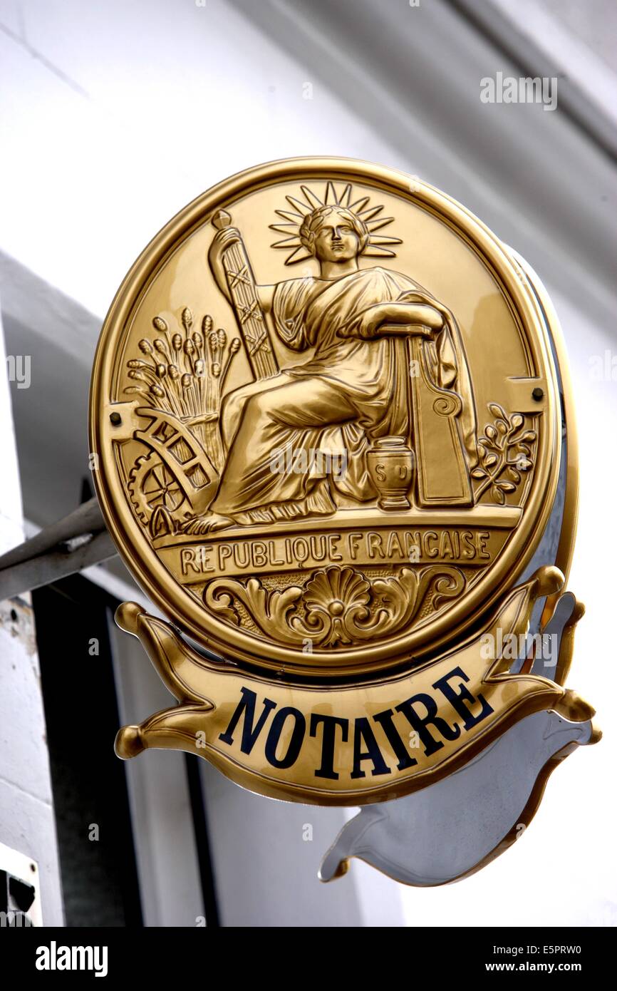 Placa profesional de notario público en Francia. Foto de stock
