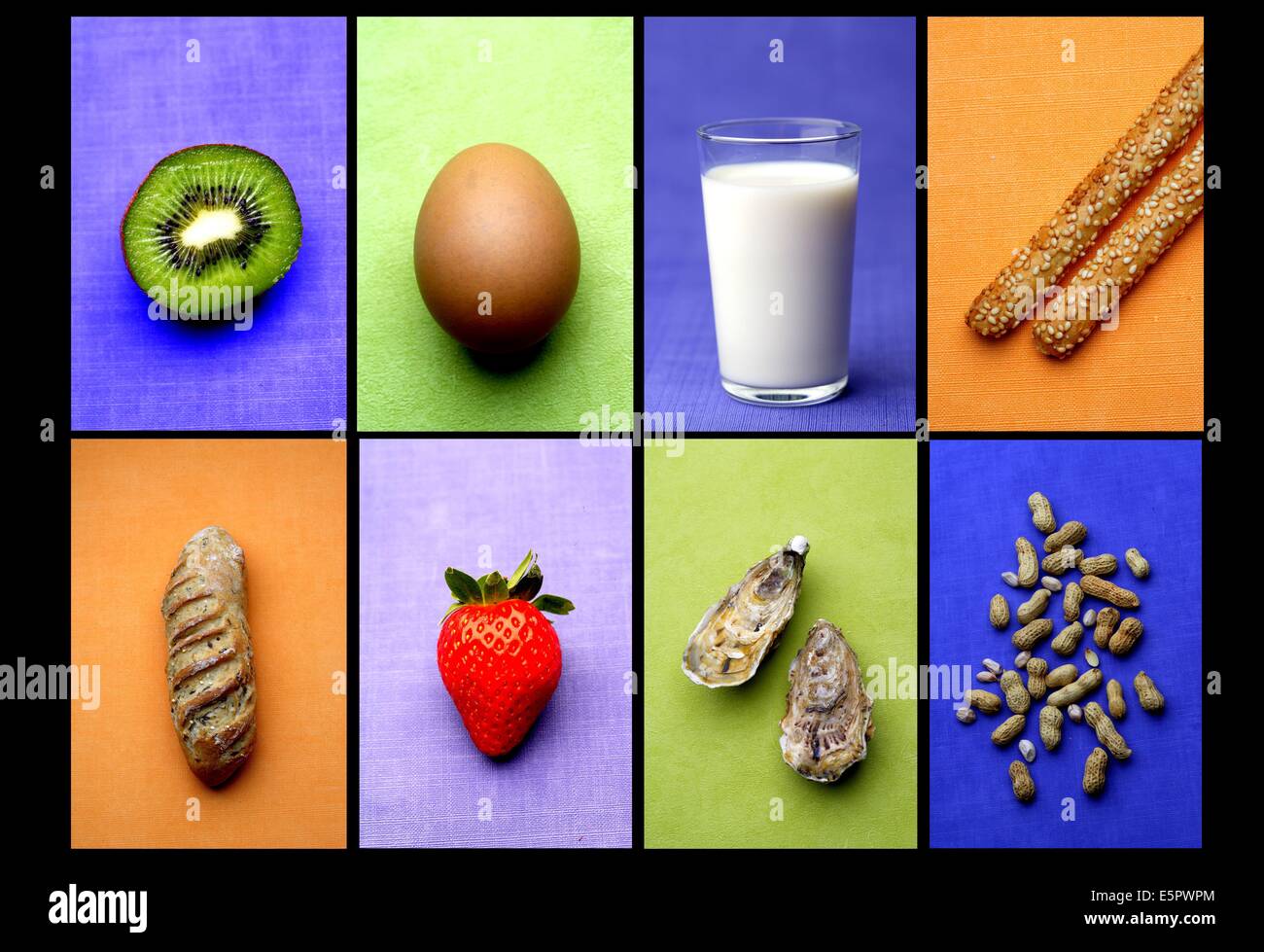 Diferentes productos alimenticios alergénicos. Foto de stock