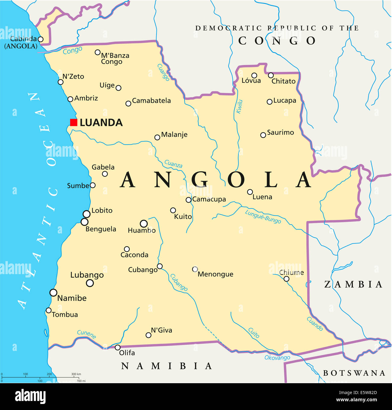 Angola Mapa Político Con Capital Luanda Con Las Fronteras Nacionales La Mayoría De Las 2056