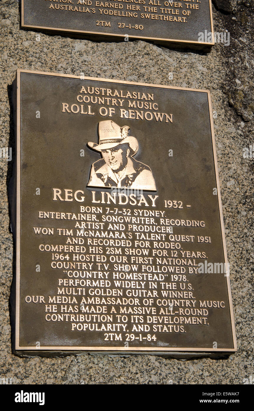 Placa conmemorativa de la música country australiana, reg lindsay Foto de stock