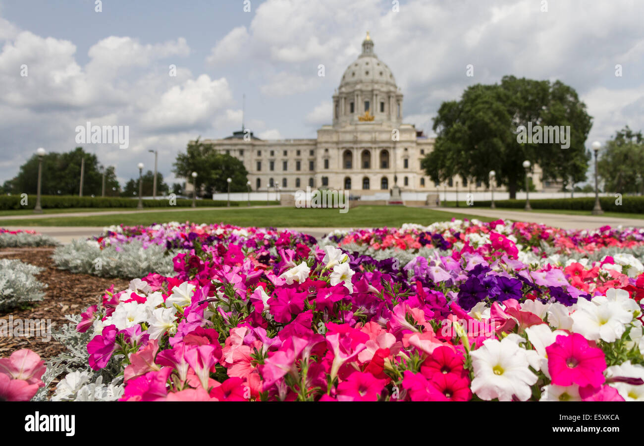 Lechos de flores, el edificio del Capitolio, St Paul, Minnesota, EE.UU.. Foto de stock