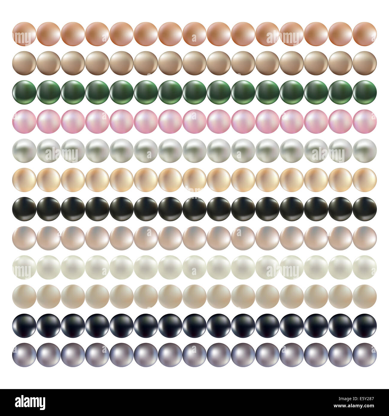 Colección de collares de perlas de diferentes colores Foto de stock
