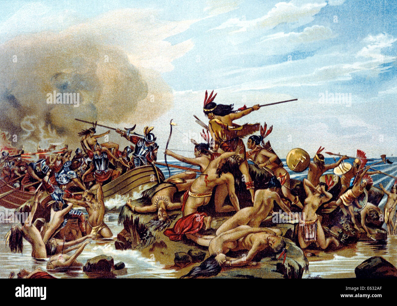 1600s principios blindó los exploradores europeos combates CON LOS INDIOS  AMERICANOS Fotografía de stock - Alamy