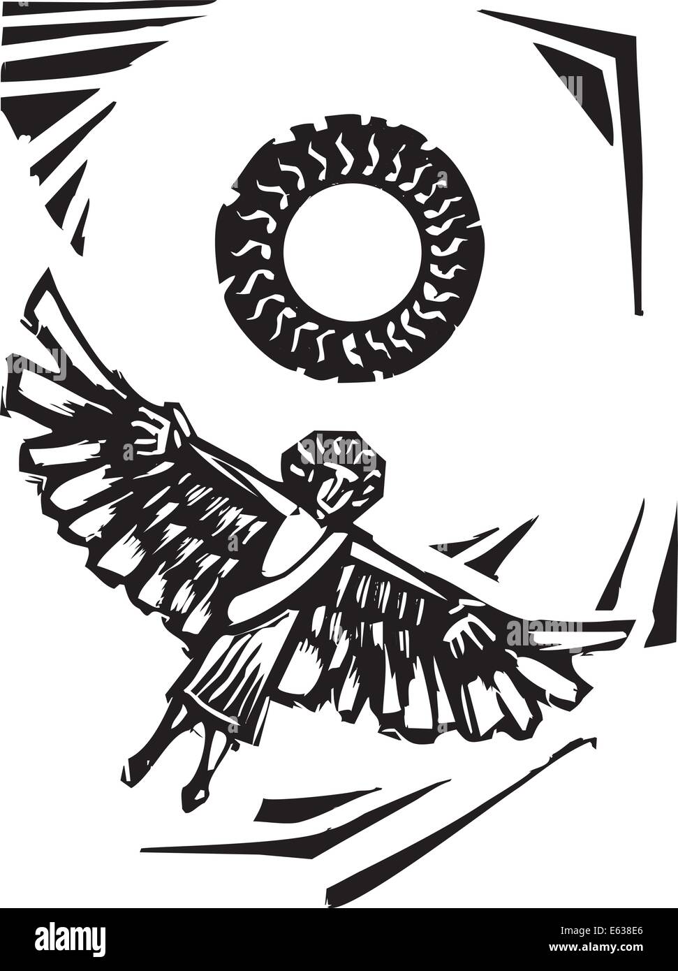 El mito griego de Ícaro alado llegar a cerca del sol. Ilustración del Vector