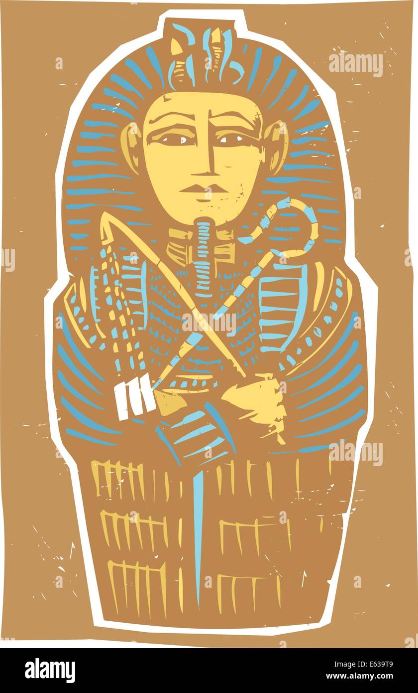 Xilografía sarcófago egipcio para un Faraón muerto. Ilustración del Vector