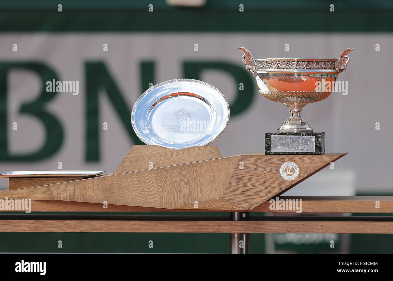 Los hombres solteros trofeos, French Open 2014, Roland Garros, Paris, Francia Foto de stock