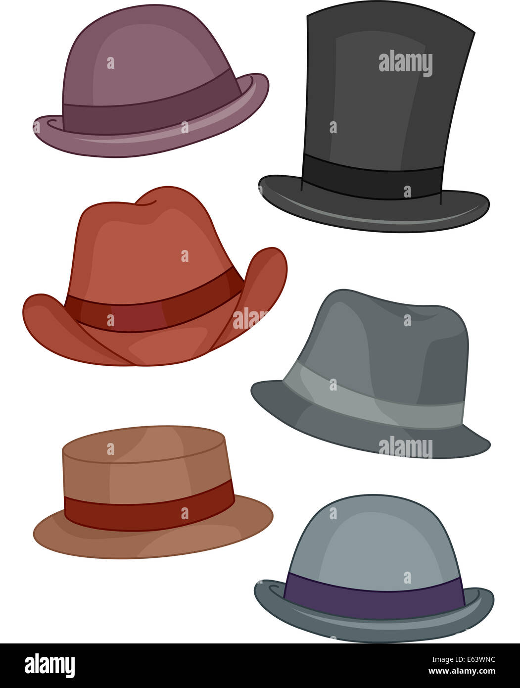 Ilustración con diferentes tipos sombreros para hombres Fotografía de stock -
