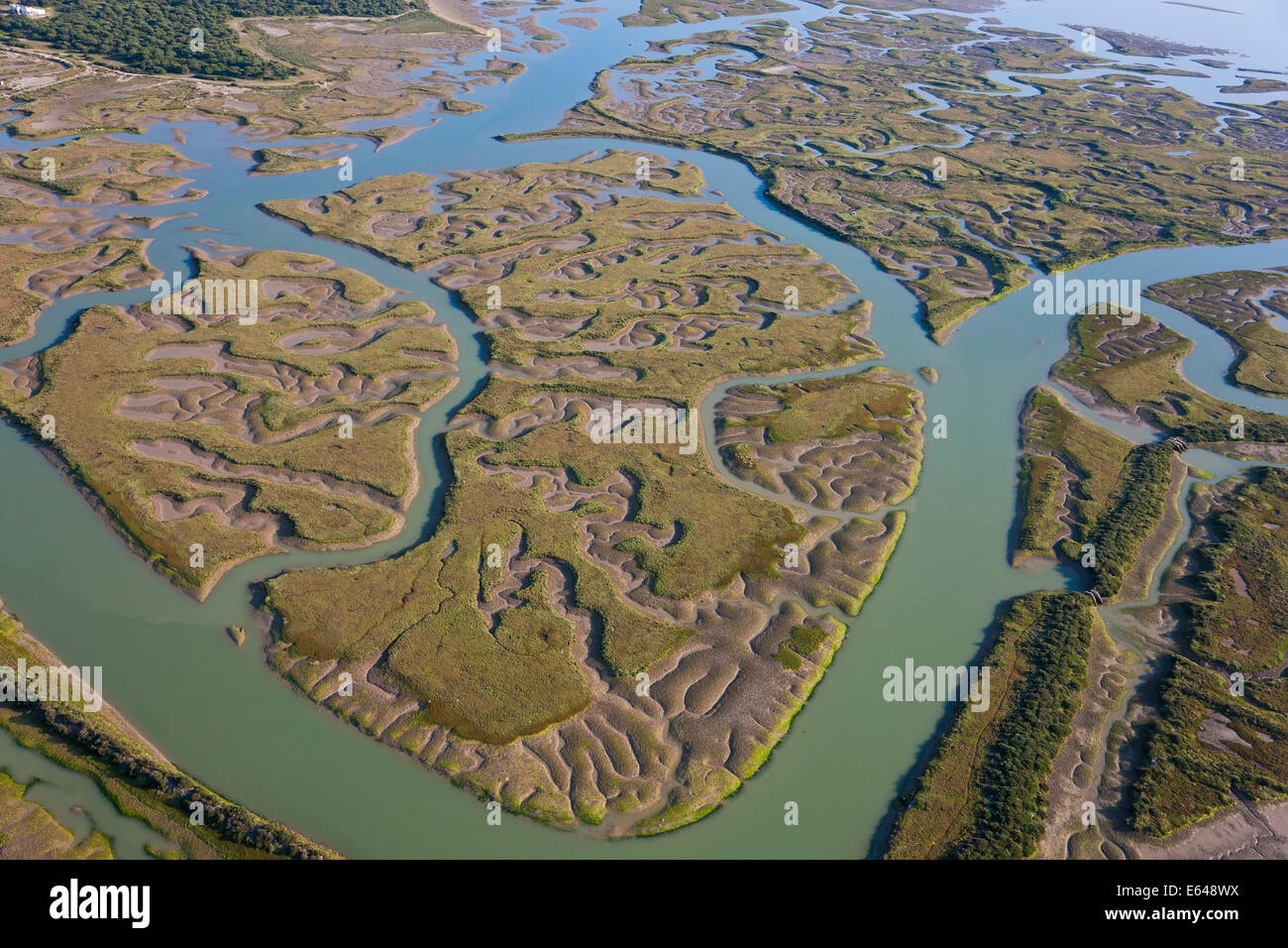 Vista aérea de los pantanos de la provincia de Huelva, España Foto de stock