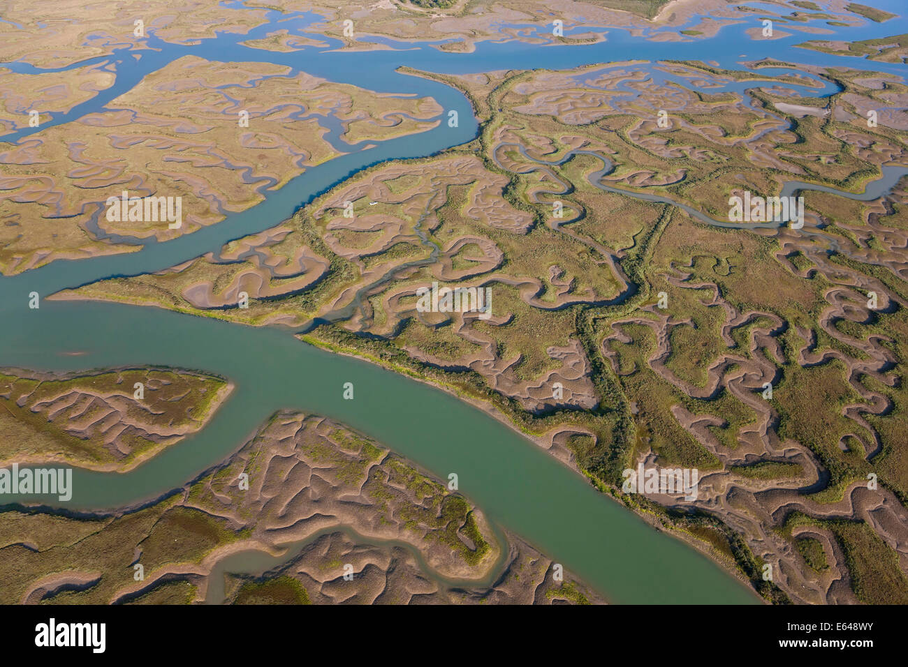 Vista aérea de los pantanos de la provincia de Huelva, España Foto de stock