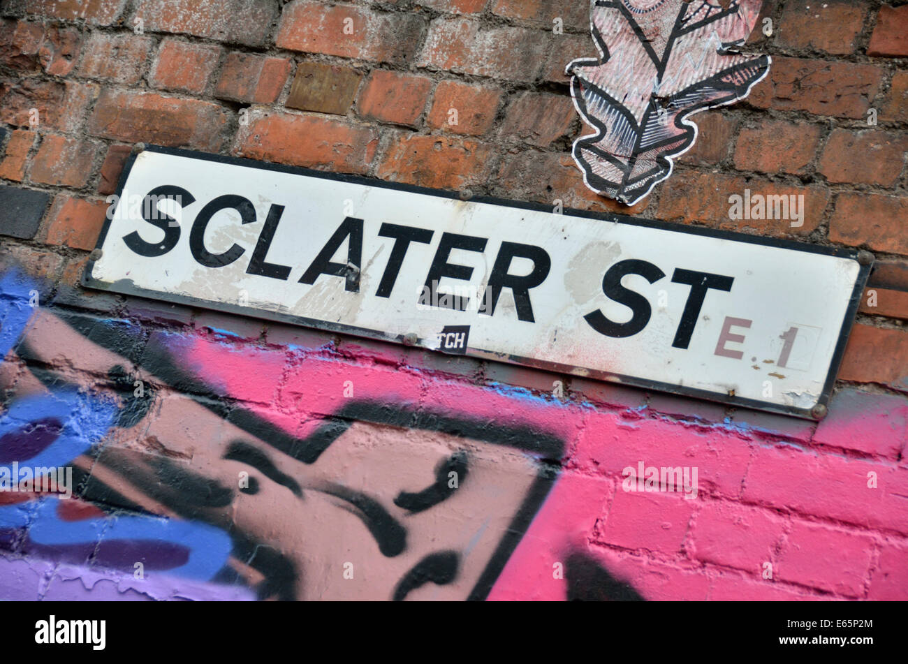 Sclater Street E1 street, signo, Shoreditch, Londres, Reino Unido. Foto de stock