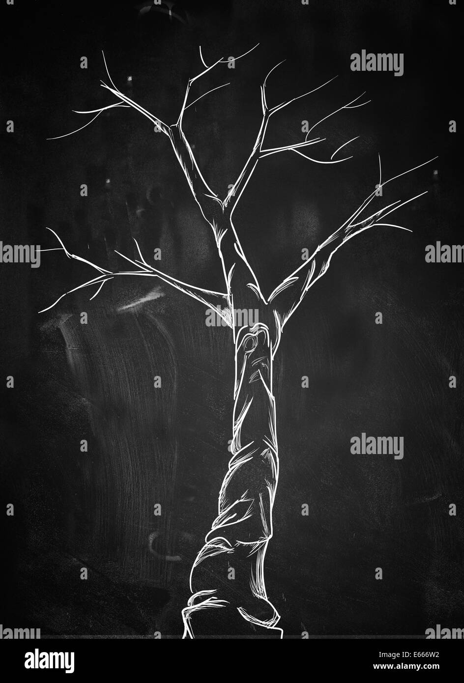 Árbol de rama de miedo en pizarra Dibujo Foto de stock