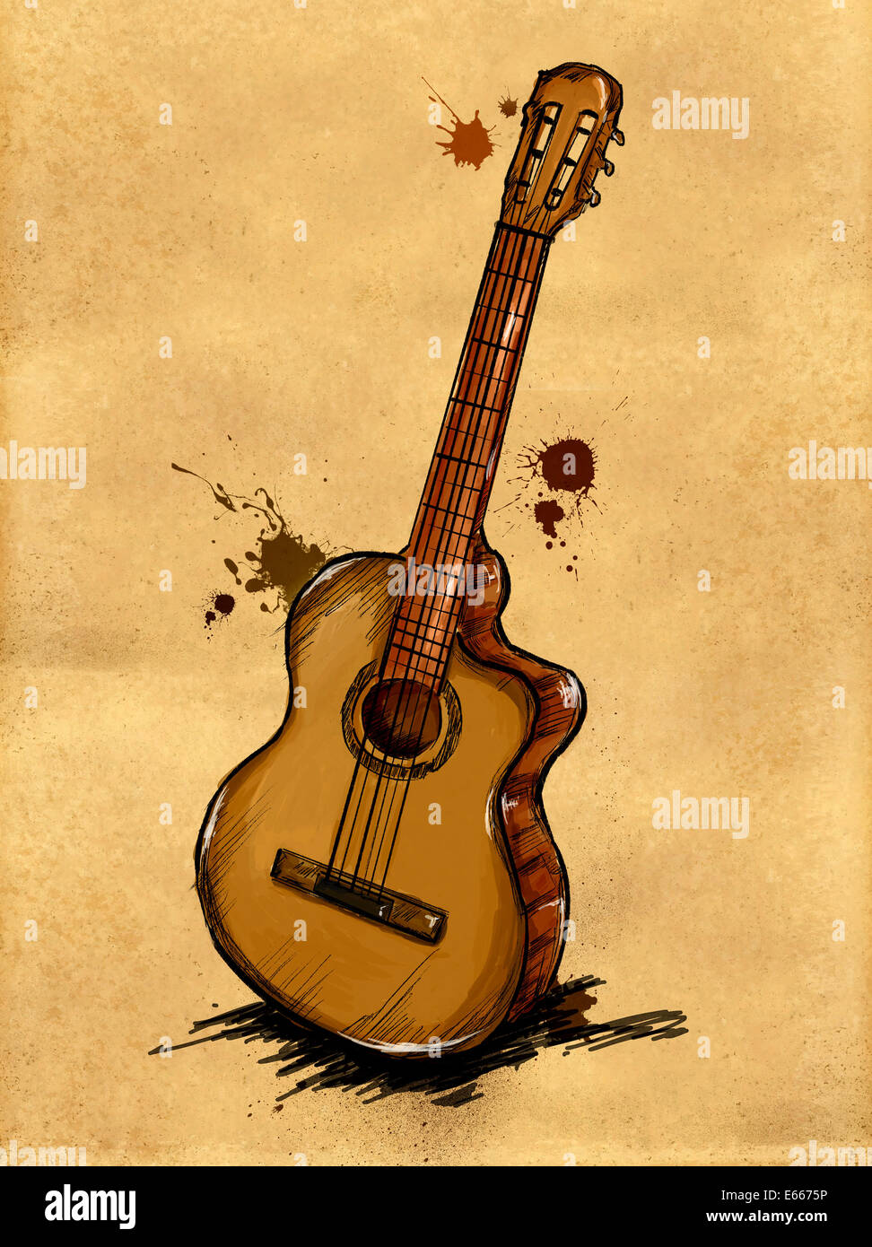 Guitarra Papel para Pintar el lienzo de dibujo Arte marrón Fotografía de  stock - Alamy