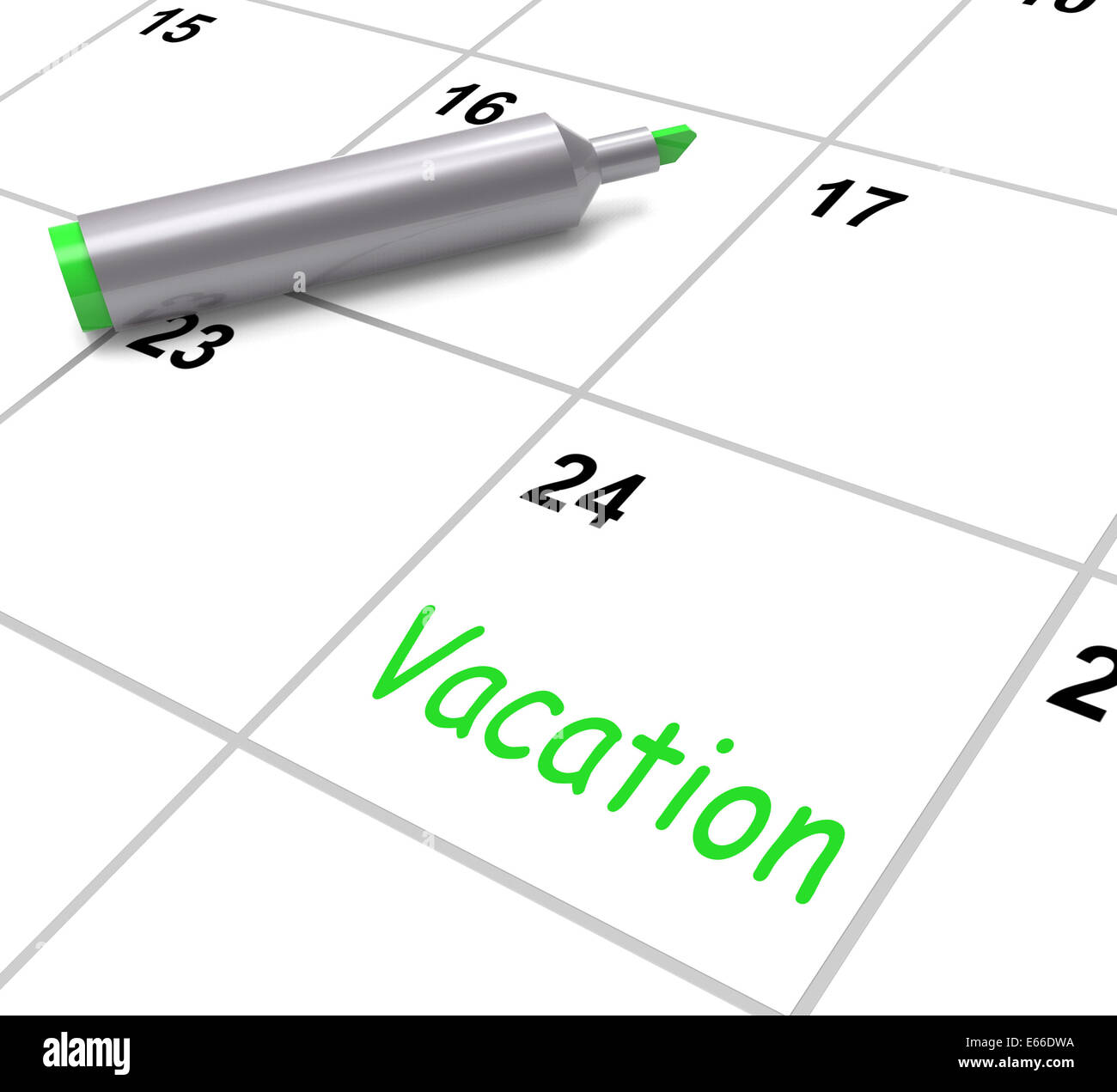 Calendario de vacaciones mostrando al día fuera de trabajo o vacaciones. Foto de stock