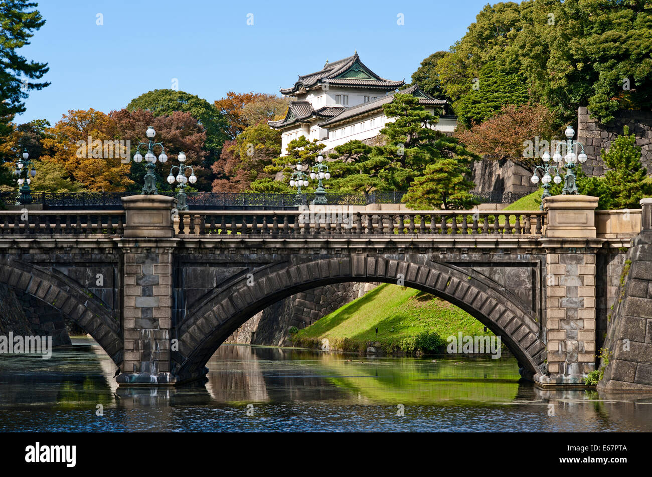 Palacio Imperial de Tokio Japón Emperador Nijubashi Bridge Foto de stock