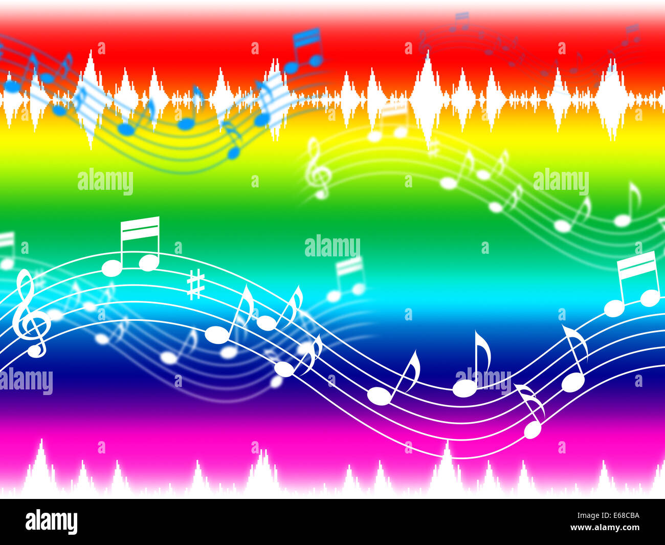 Arco iris de fondo música mostrando pieza musical e instrumentos Fotografía  de stock - Alamy