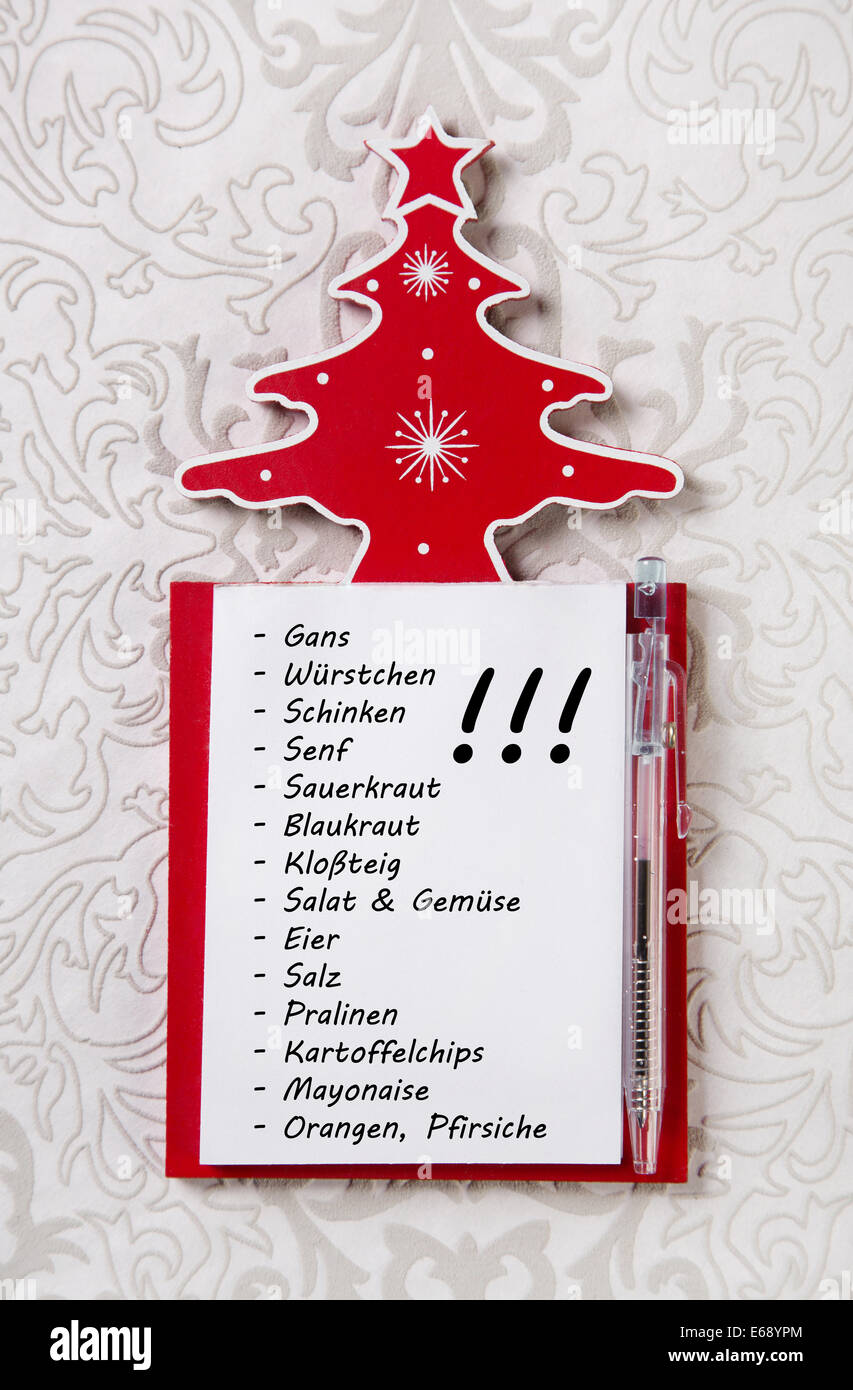 Lista de compras de navidad en alemán las letras. Organizador para regalos  de Navidad. Colores rojo y blanco Fotografía de stock - Alamy