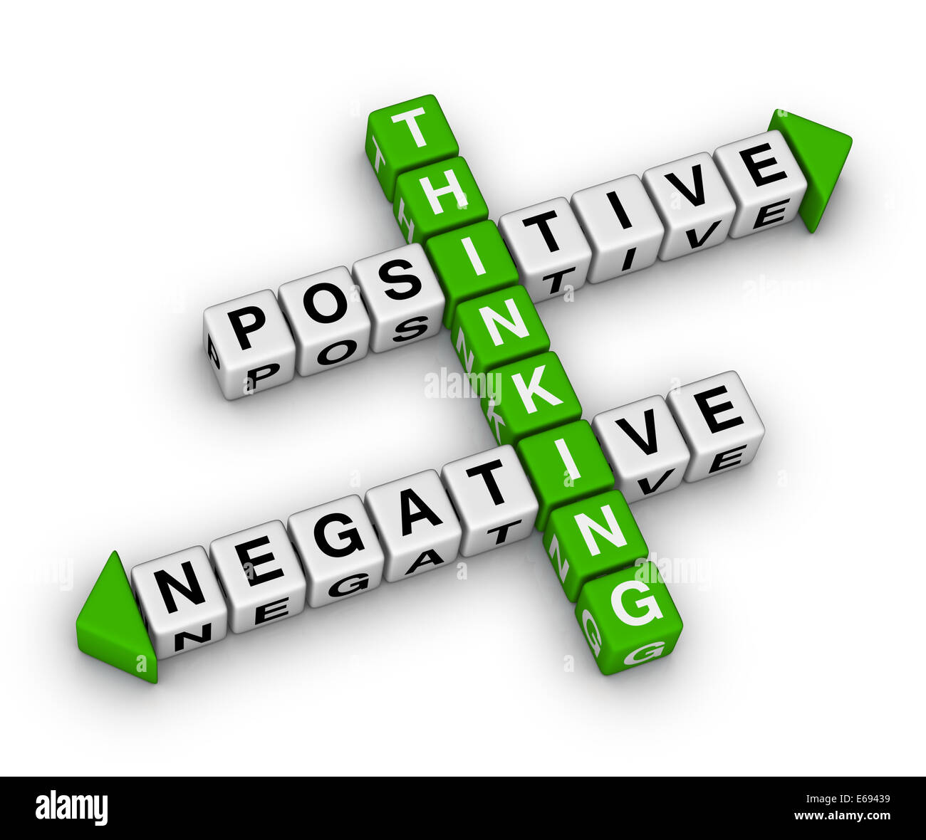 Pensamiento positivo y negativo crucigrama Foto de stock
