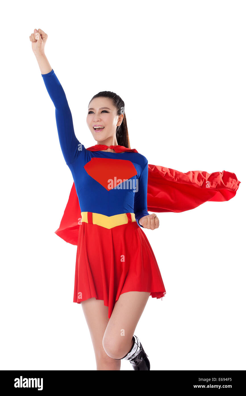 Mujer joven en traje superman Fotografía de stock - Alamy