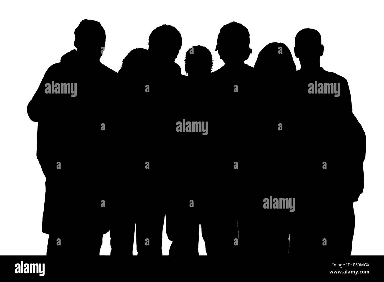 Grupo humano,silueta,en blanco y negro Foto de stock