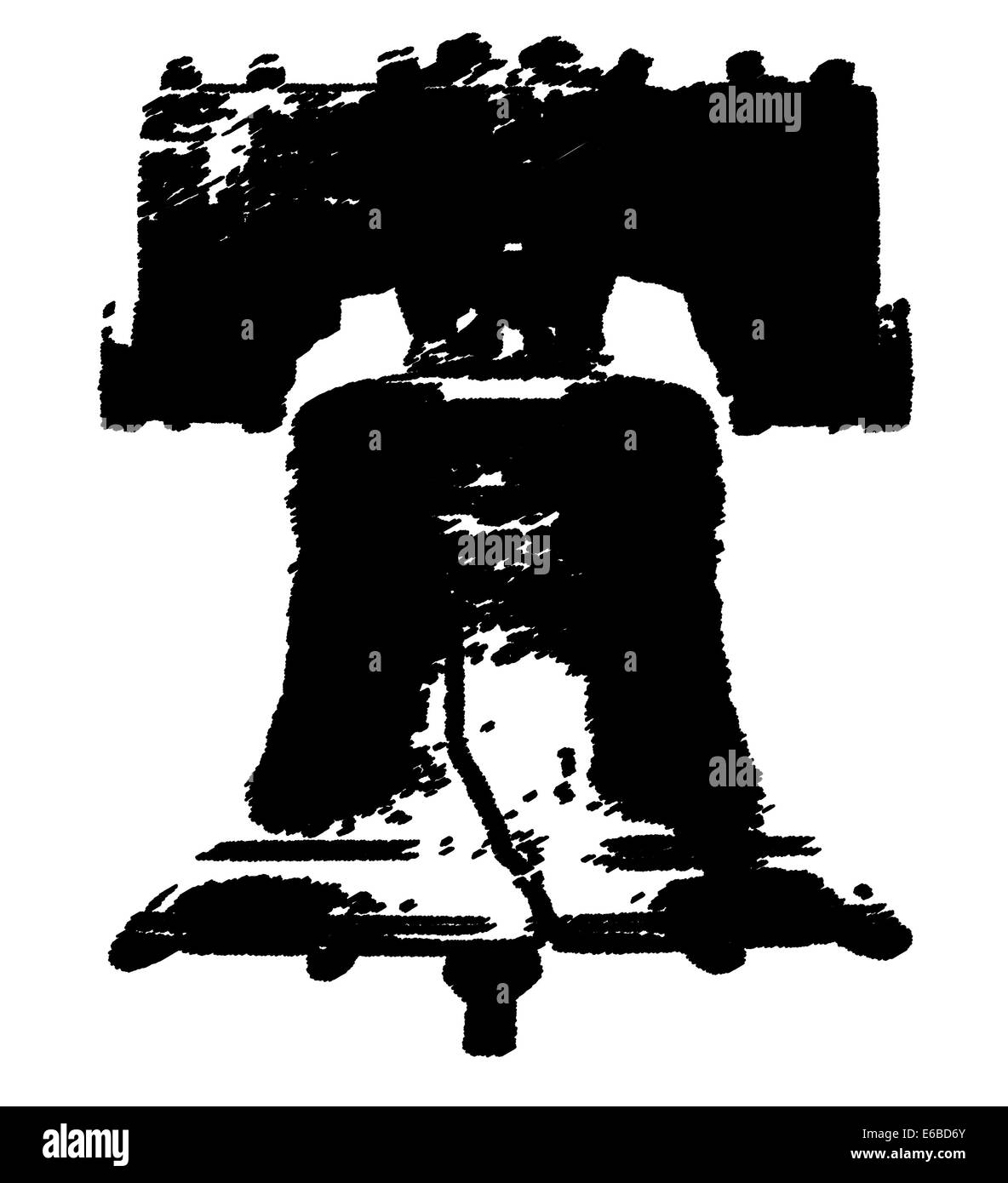 Dibujo en blanco y negro de la Liberty Bell sobre un fondo blanco. Foto de stock