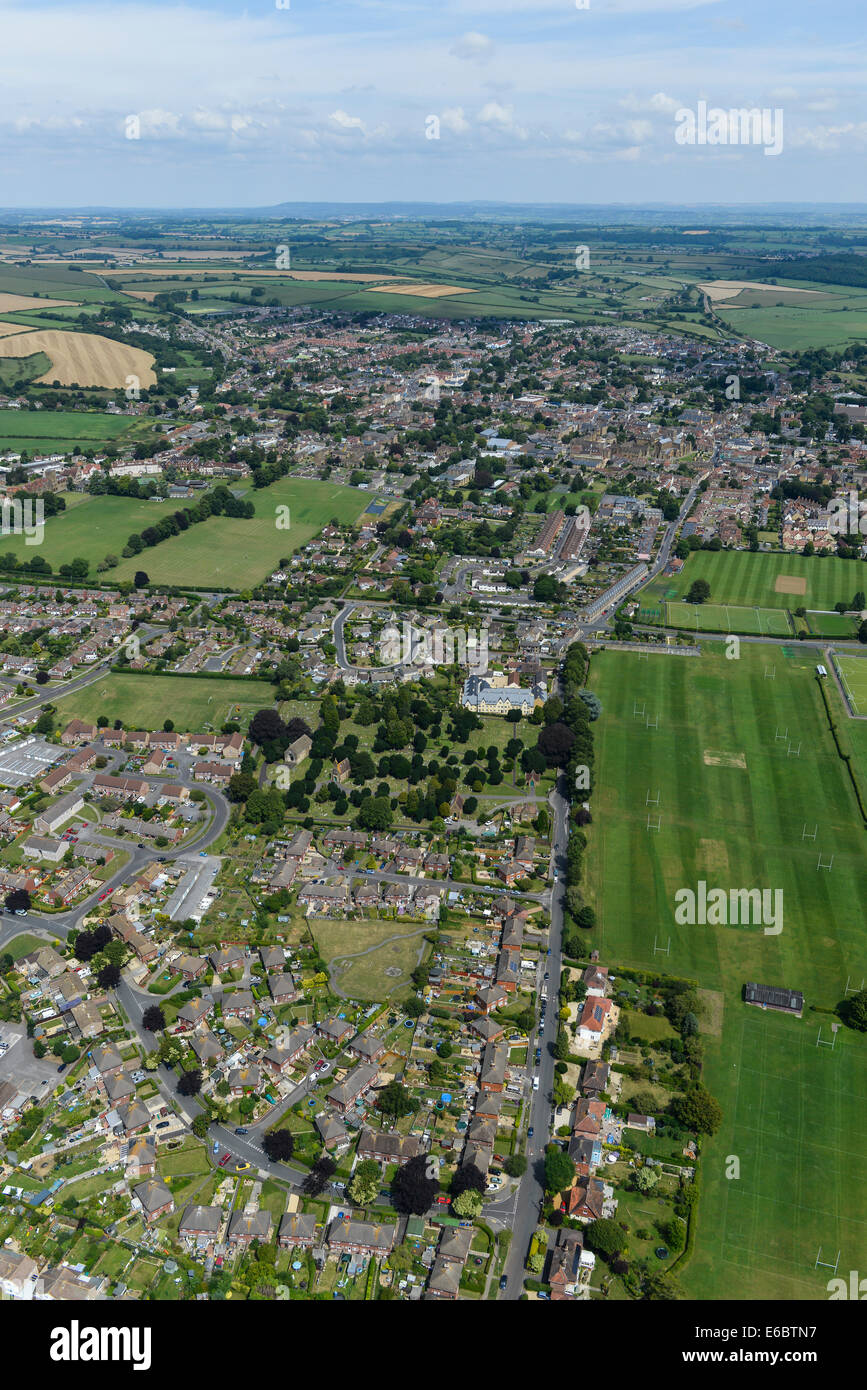 Una vista aérea de Sherborne, un mercado de la ciudad de Dorset, Sur de Inglaterra Foto de stock