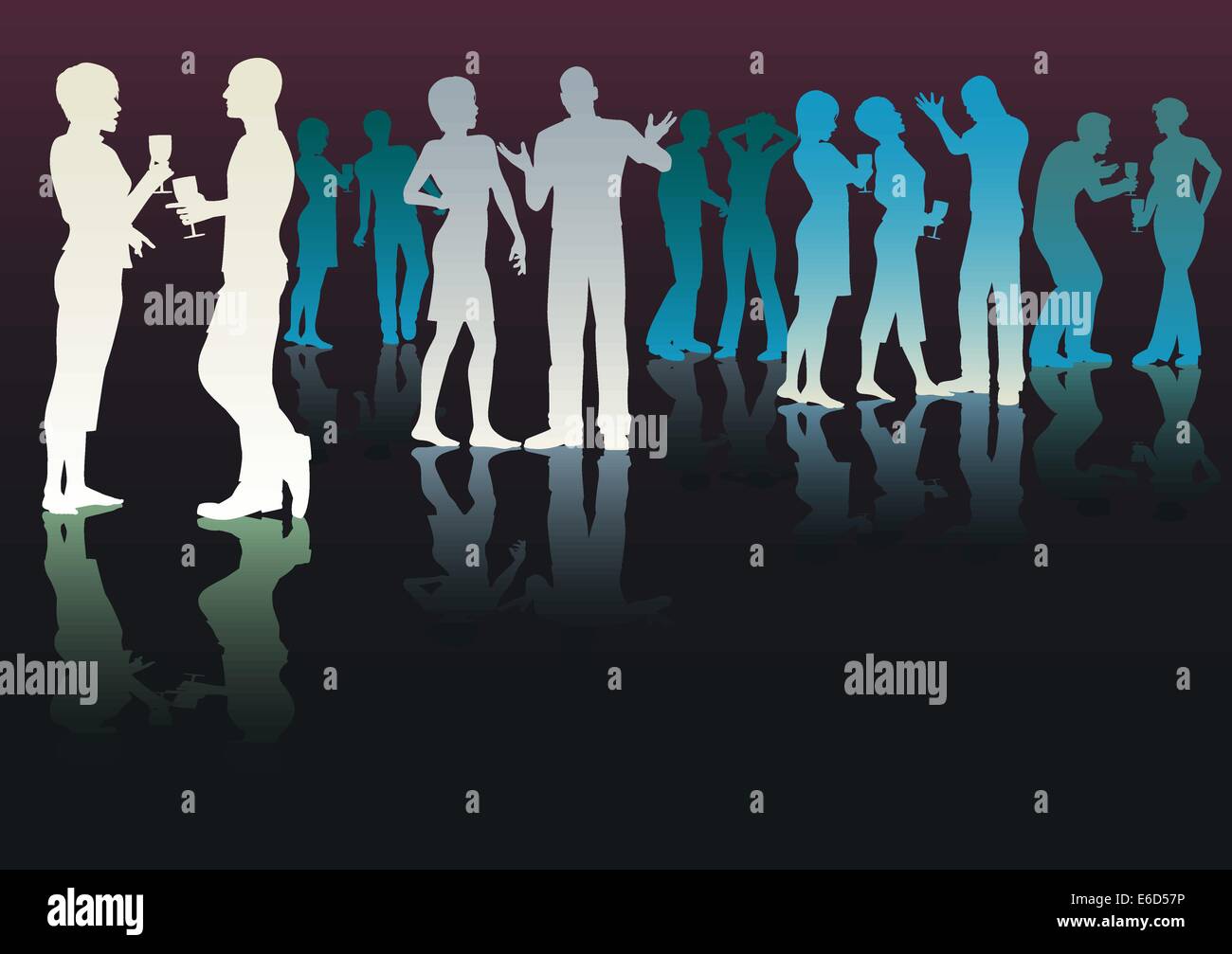 Siluetas vectorial editable de personas socializar en una fiesta Ilustración del Vector