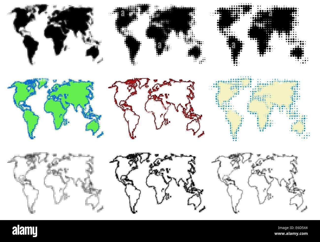 Conjunto de mapas mundiales de semitonos vectorial editable Ilustración del Vector