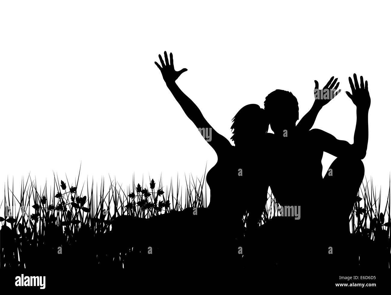 Silueta vectorial editable de una pareja sentada en un prado con personas como elementos separados Ilustración del Vector