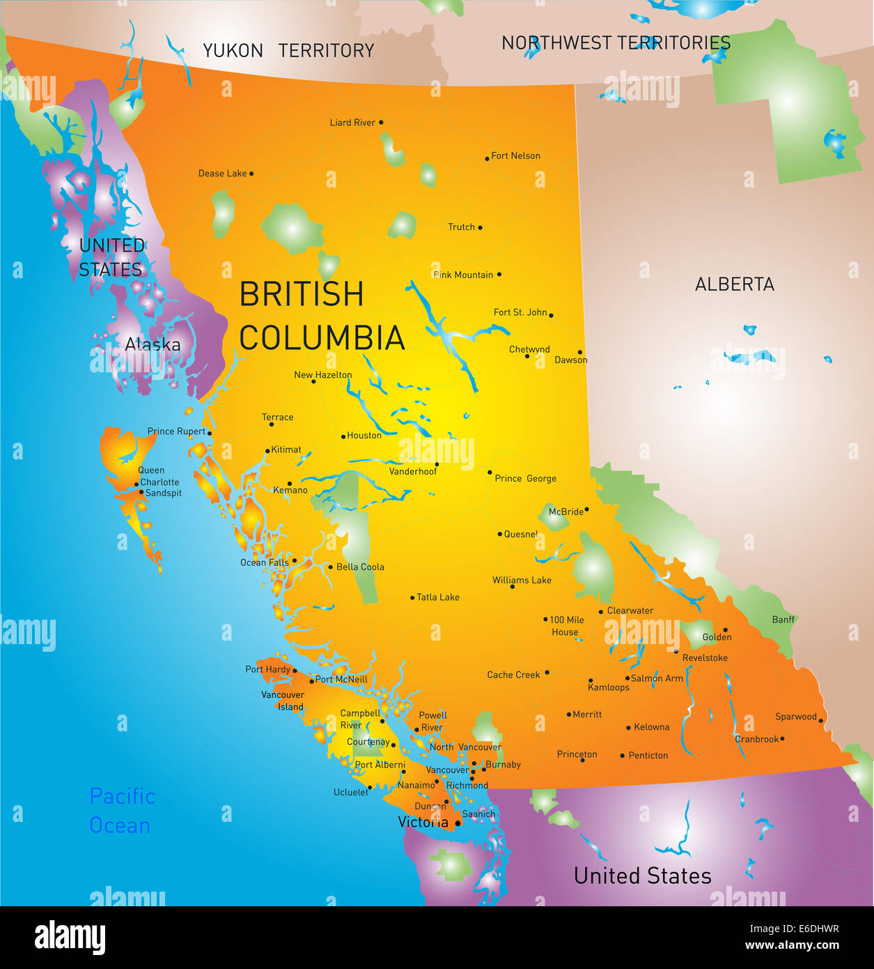 Mapa de la provincia de Columbia Británica Fotografía de stock Alamy