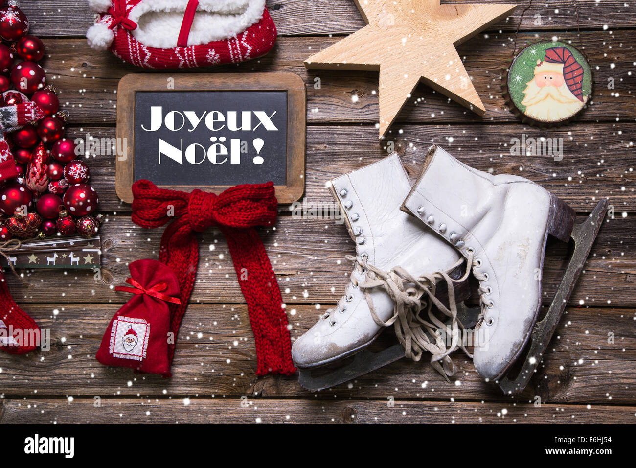 Feliz Navidad en francés texto 'Joyeux Noel' - rojo y blanco de estilo