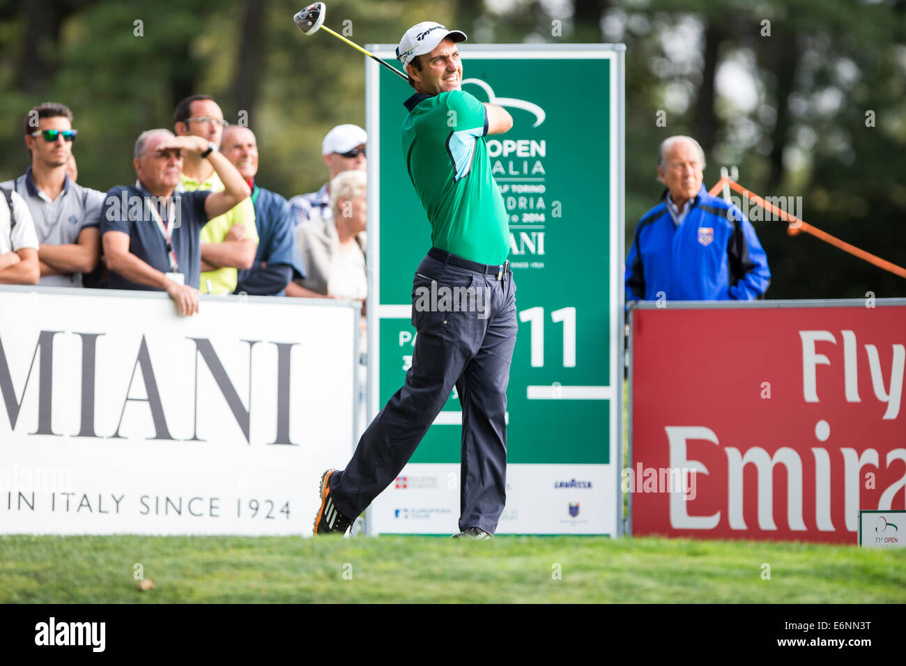 El italiano Edoardo Molinari en acción durante la primera ronda de 71th italianos abierto celebrado en el Circolo Golf Torino Foto de stock