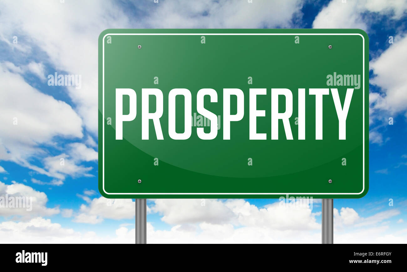 La prosperidad en la autopista Signpost. Foto de stock