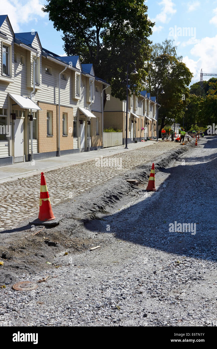 La reconstrucción de las calles de la ciudad de Lappeenranta, Finlandia Foto de stock