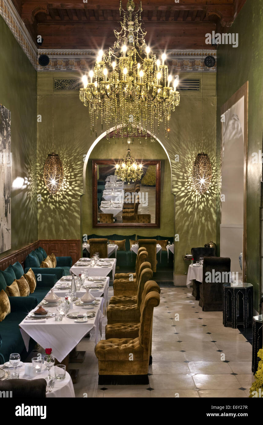 Comedor, Riad Lotus Privilege, Marrakech, Marruecos Foto de stock